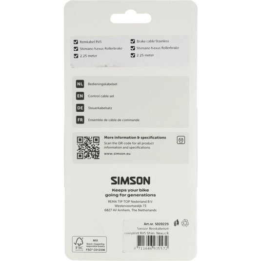 Simson remkabelset compleet rvs shim. nexus rollerbr. zwart