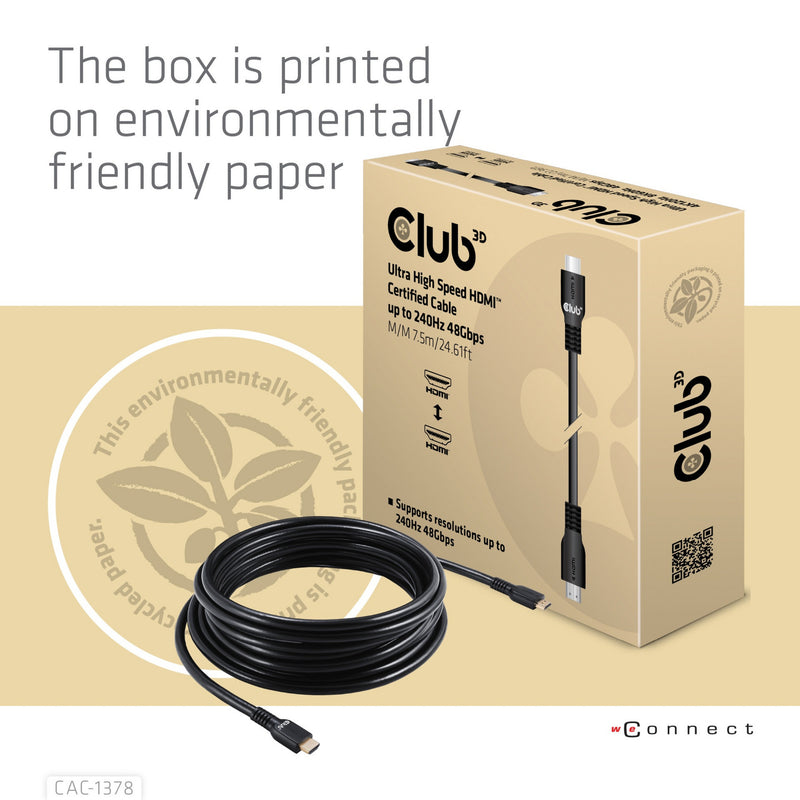 Load image into Gallery viewer, Club 3d ultra high speed hdmi certified kabel (zwart, 7,5 meter, 4k120 hz, 8k60 hz)

