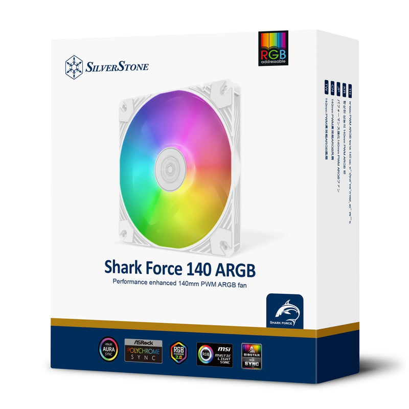 Load image into Gallery viewer, Silverstone shark force 140 argb case fan (wit, 140 x 140 x 25 mm, pwm, 4-1 pin argb (5v led))
