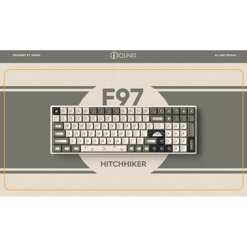 Load image into Gallery viewer, Iqunix f97 hitchhiker wireless mechanical keyboard (grijs, us lay-out (qwerty), cherry mx red, 96%, rgb leds, hot-swappable, pbt, 2.4ghz | bluetooth 5.1 | usb-c)
