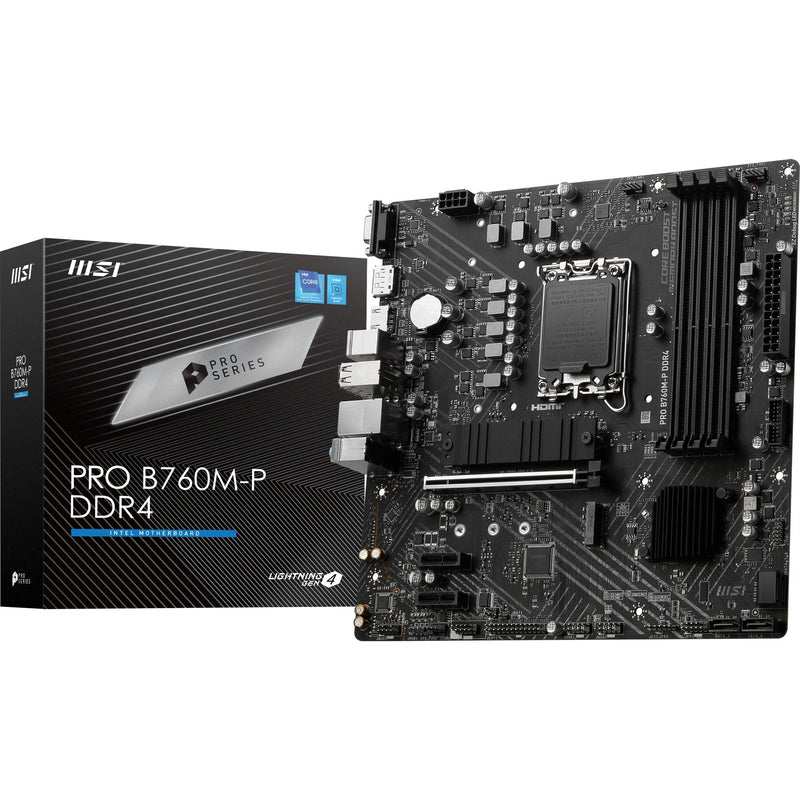 Load image into Gallery viewer, Msi pro b760m-p ddr4 socket 1700 moederbord (zwart, raid, gb-lan, sound, µatx)
