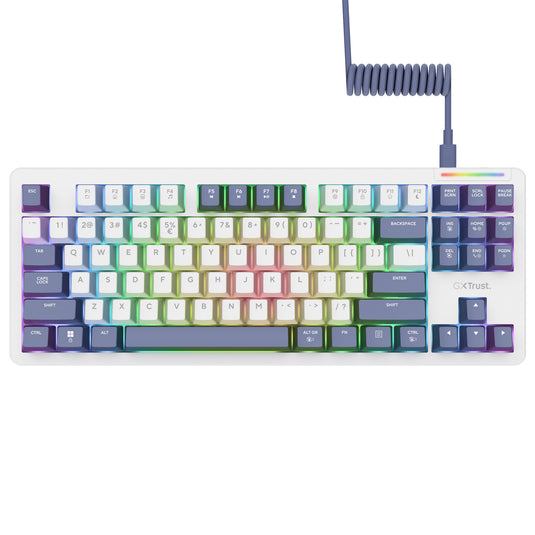 Trust gxt 872 xyra mechanisch tkl-gamingtoetsenbord, gaming toetsenbord (wit, us lay-out, leobog seiya, 80% (tkl), rgb, hot swap)