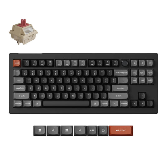 Keychron v3 ultra 8k wireless custom mechanical keyboard (zwart, us lay-out (qwerty), silk pom red, 80% (tkl) , rgb, hot swap, 2.4 ghz | bluetooth 5.3 | usb-c)