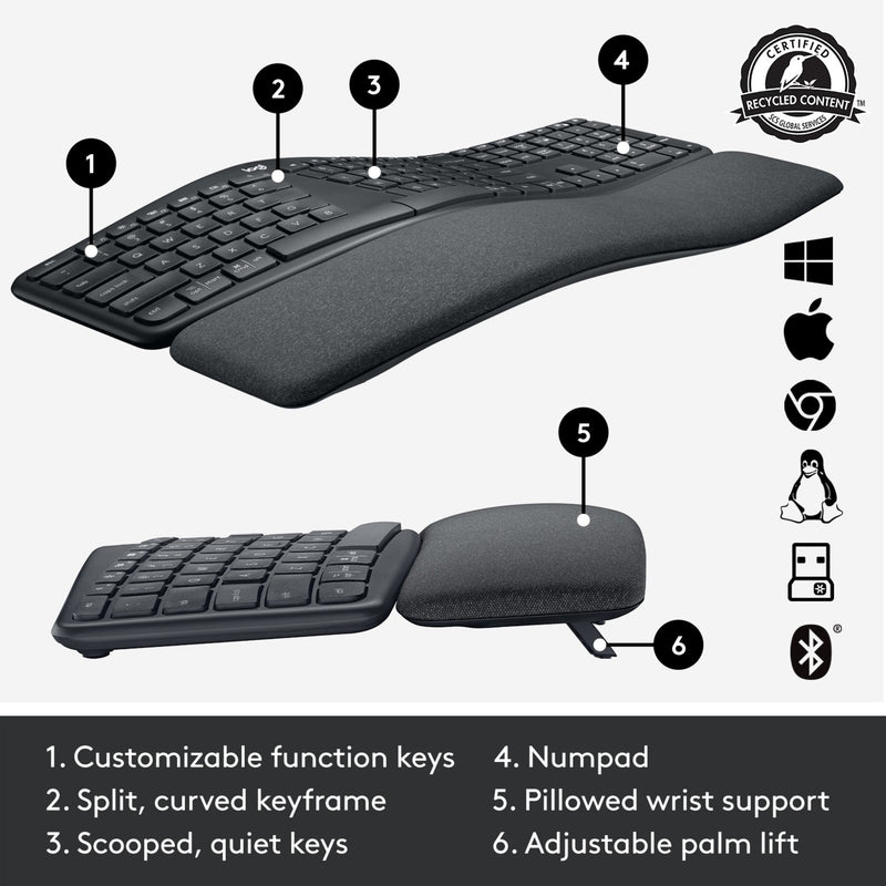 Load image into Gallery viewer, Logitech k860 ergo keyboard, toetsenbord (zwart, bluetooth, us international iso)
