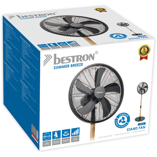 Bestron dfs45wb design statiefventilator (zwart houtkleur, ø 45 cm | stijlvol hout desgin)