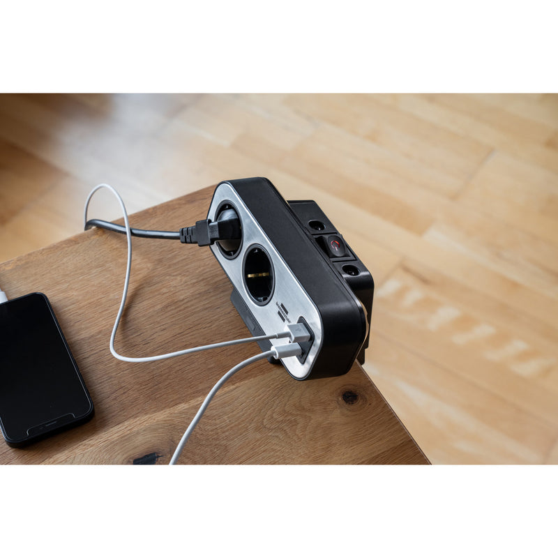 Load image into Gallery viewer, Brennenstuhl estilo duplex stekkerdoos met schakelaar stekkerdoos (zwart zilver, 1x usb c, 1x usb a)
