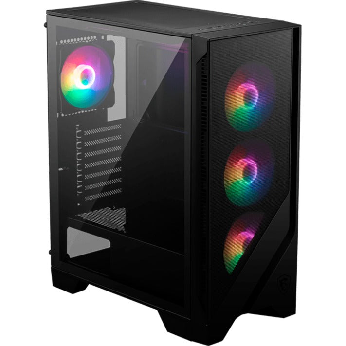 Load image into Gallery viewer, Msi mag forge 120a airflow midi tower behuizing (zwart | 2x usb-a | rgb | tempered glass)
