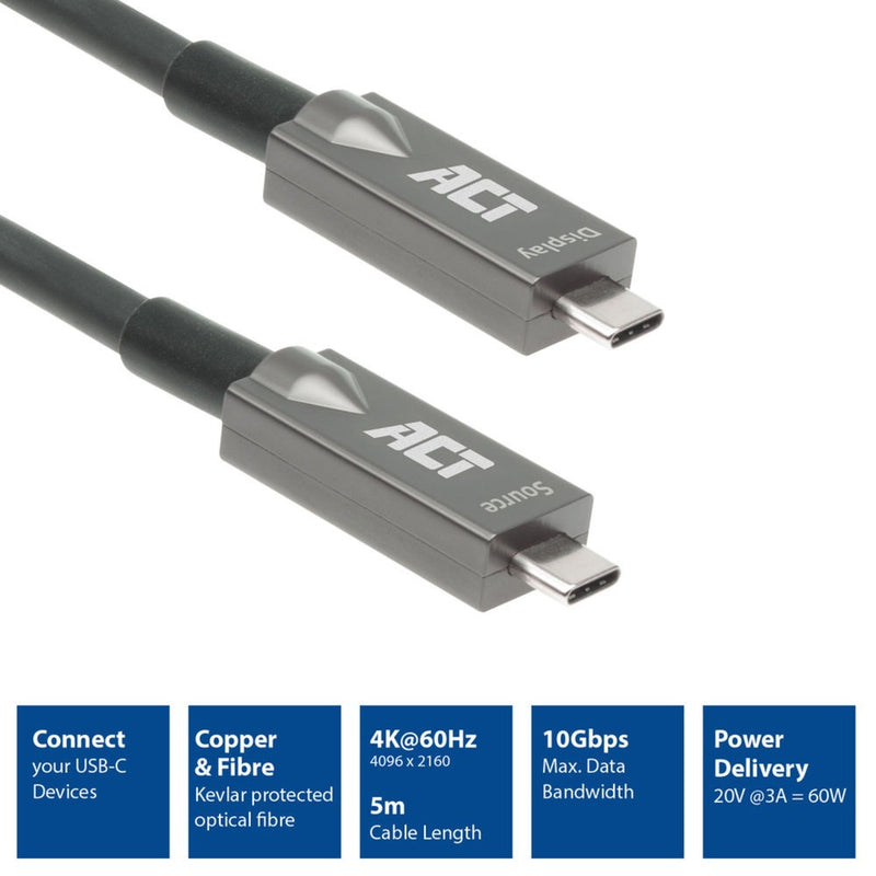 Load image into Gallery viewer, Act connectivity usb-c 3.2 gen2 active optical cable (aoc) aansluitkabel (grijs zwart, 5 meter)
