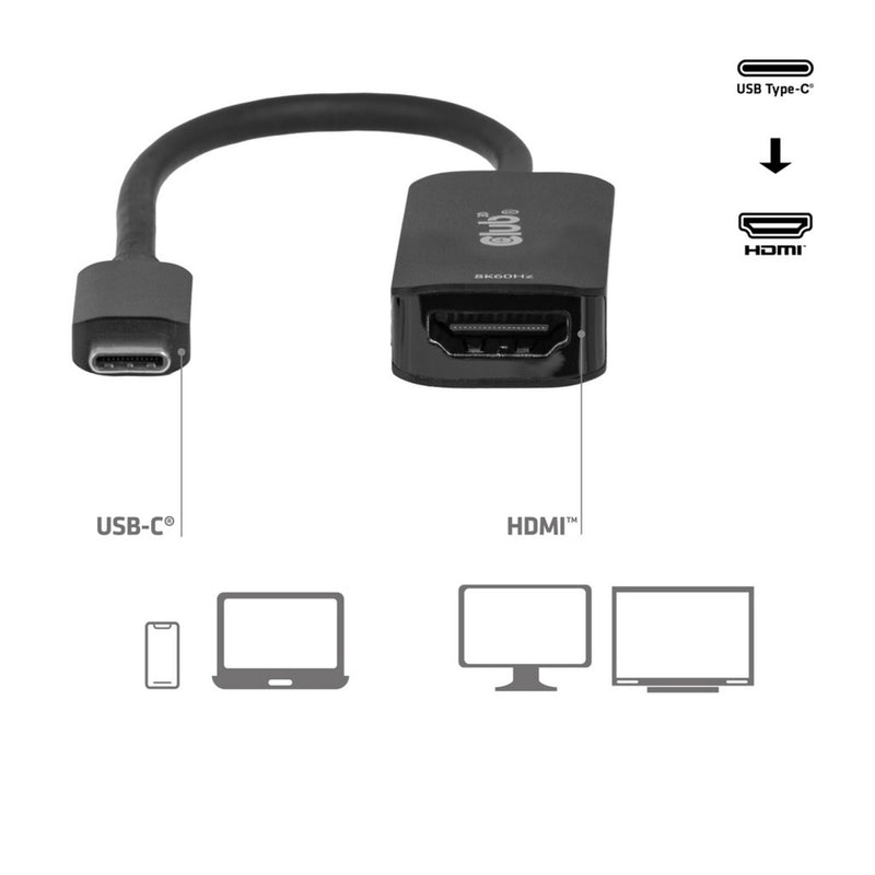 Afbeelding laden in galerijviewer, Club 3d cac-2505 usb-c naar hdmi 2.1 adapter 8k60hz (zwart)
