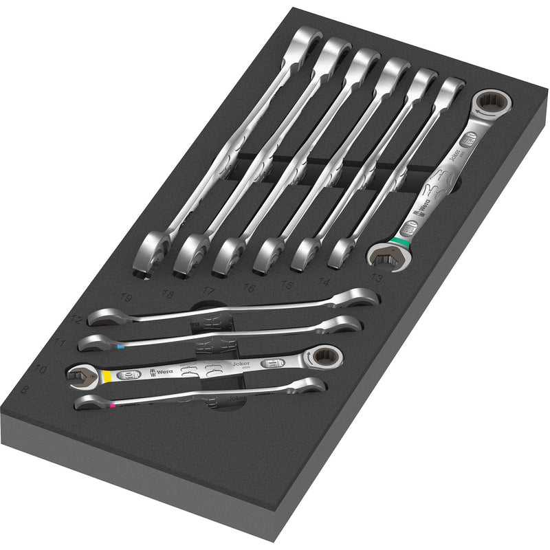 Load image into Gallery viewer, Wera zelfaanpassende steeksleutel 6000 joker set 1 gereedschapsset (zwart grijs, combinatie ratelsleutelset, in schuimrubberen inzet voor werkplaatswagen)
