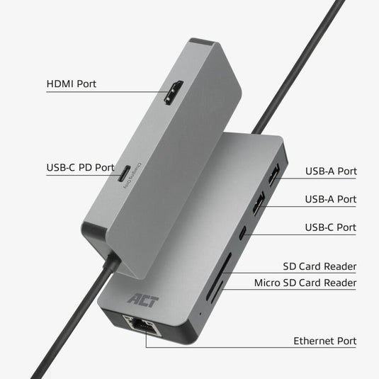 Act connectivity usb-c 4k docking station (aluminium, usb-c, hdmi, lan)