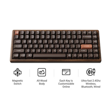 Keychron k2he all-wood special edition mechanisch toetsenbord (houtkleur, us lay-out (qwerty), gateron double-rail magnetic nebula, 75%, gateron double-rail magnetic, osa pbt double-shot, hot swap, bluetooth 5.2 | usb-c)