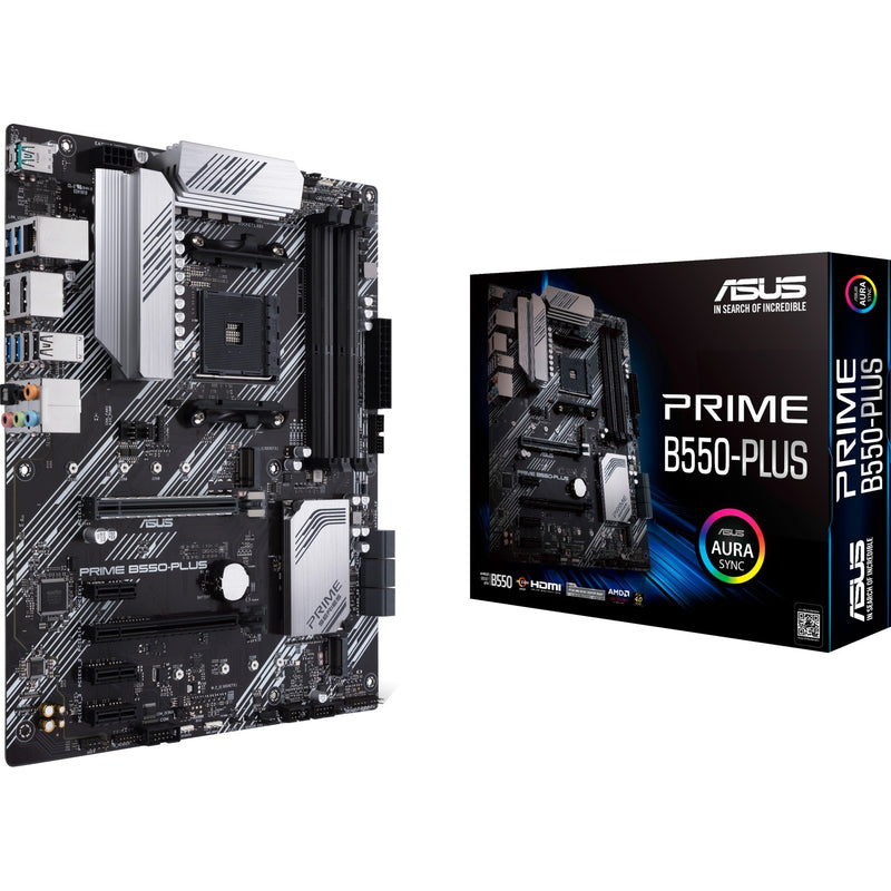 Load image into Gallery viewer, Asus prime b550-plus socket am4 moederbord (zwart zilver, raid, gb-lan, sound, atx)
