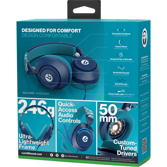 Powera lucidsound ls10x gen 2 bedrade gamingheadset voor xbox series x|s - watergolf over-ear gaming headset (azuurblauw lichtblauw, xbox series x|s, xbox one, pc)