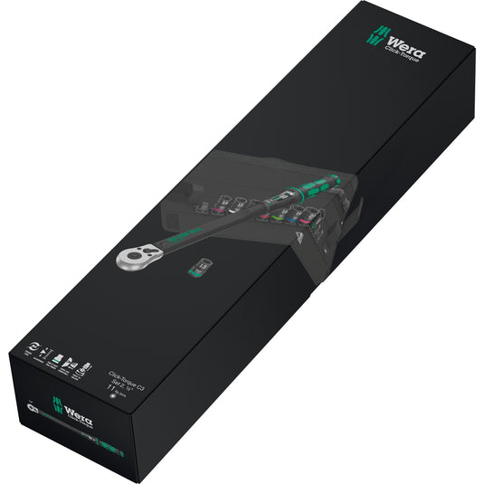 Wera click-torque c 3 set 2, 1 2 draaimomentsleutel (zwart groen, 11-delig, met omkeerbare ratel)