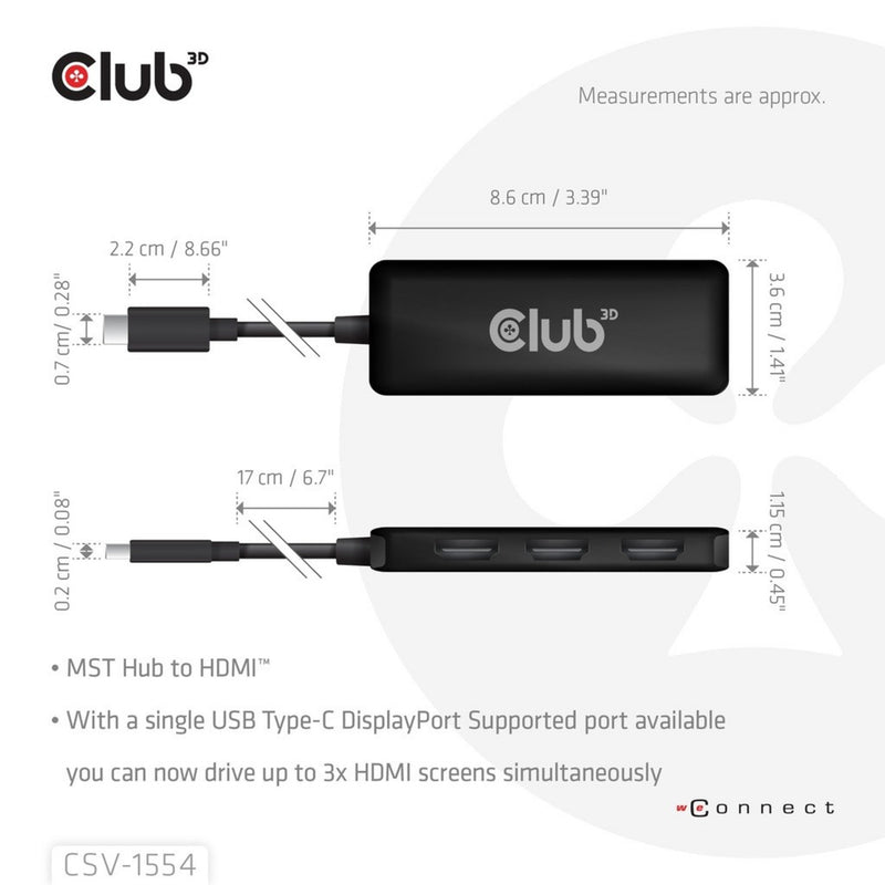 Afbeelding laden in galerijviewer, Club 3d usb-c naar triple hdmi mst hub 4k60hz adapter (zwart)
