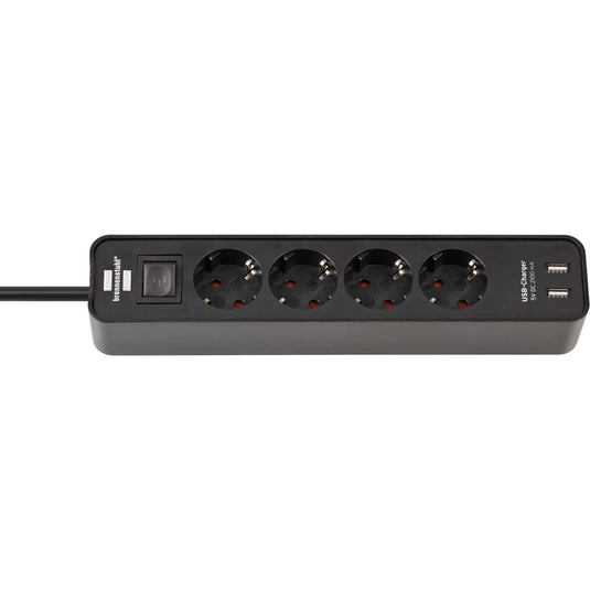 Brennenstuhl ecolor stekkerdoos 4-voudig + 2x usb stekkerdoos (zwart)