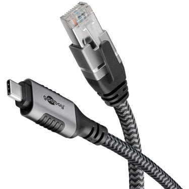 Goobay netwerkadapter usb-c 3.2 gen1 naar rj-45 (zwart zilver, 2 meter)