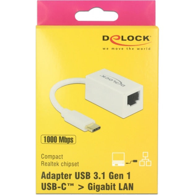 Load image into Gallery viewer, Delock superspeed usb-c (usb 3.1 gen 1) male > gigabit lan 10 100 1000 mbps compact adapter (wit, 0,135 meter)
