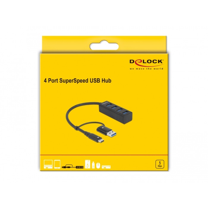 Load image into Gallery viewer, Delock 4-poorts usb 3.2 gen 1 hub met usb type-c of usb type-a aansluiting usb-hub (zwart)
