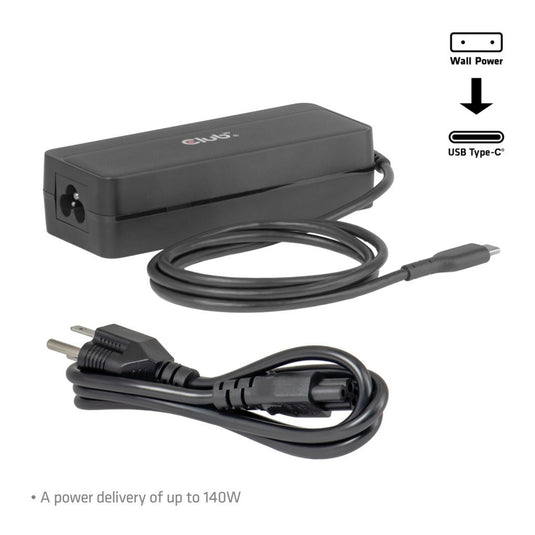 Club 3d usb-c laptop charger 140w, 1 meter (zwart, 1x usb-c)