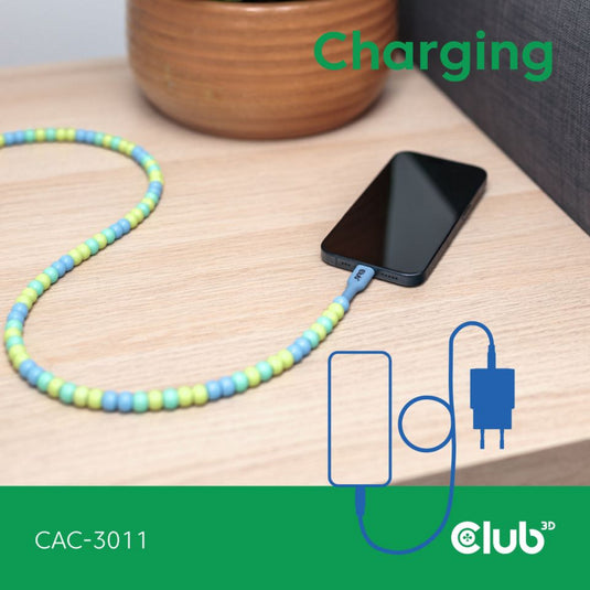 Club 3d usb-c beaded cable blue, 2 meter kabel (blauw)