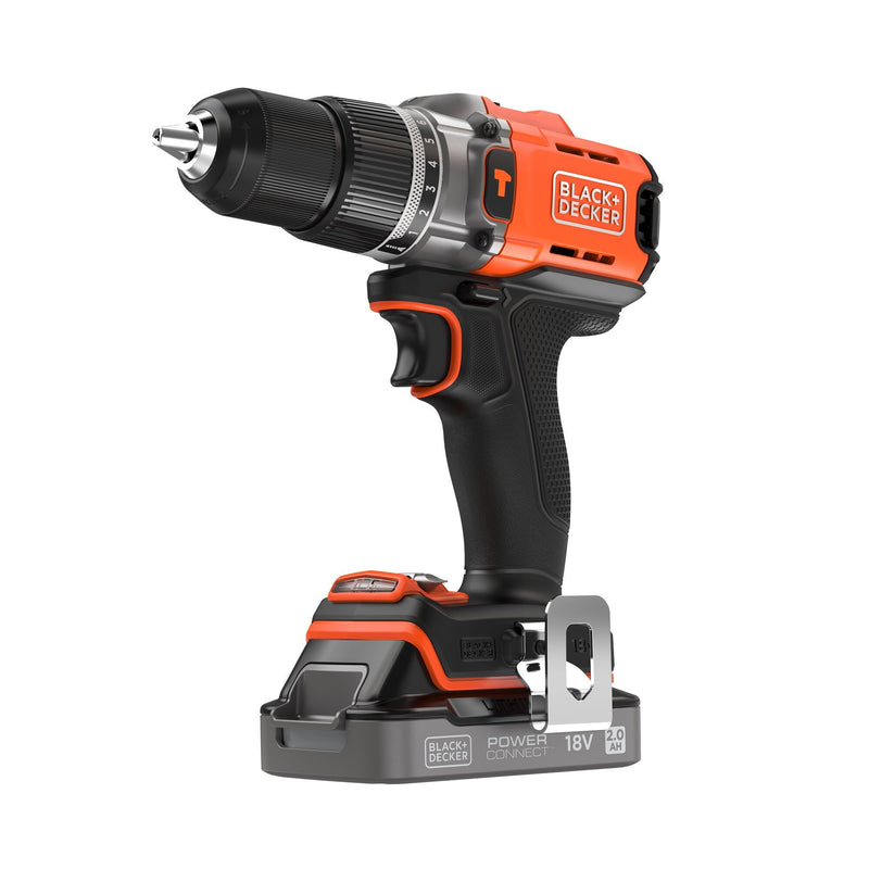 Load image into Gallery viewer, Black+decker 18v 2.0ah schroefklopboormachine (zwart oranje, accu en oplader inbegrepen.)
