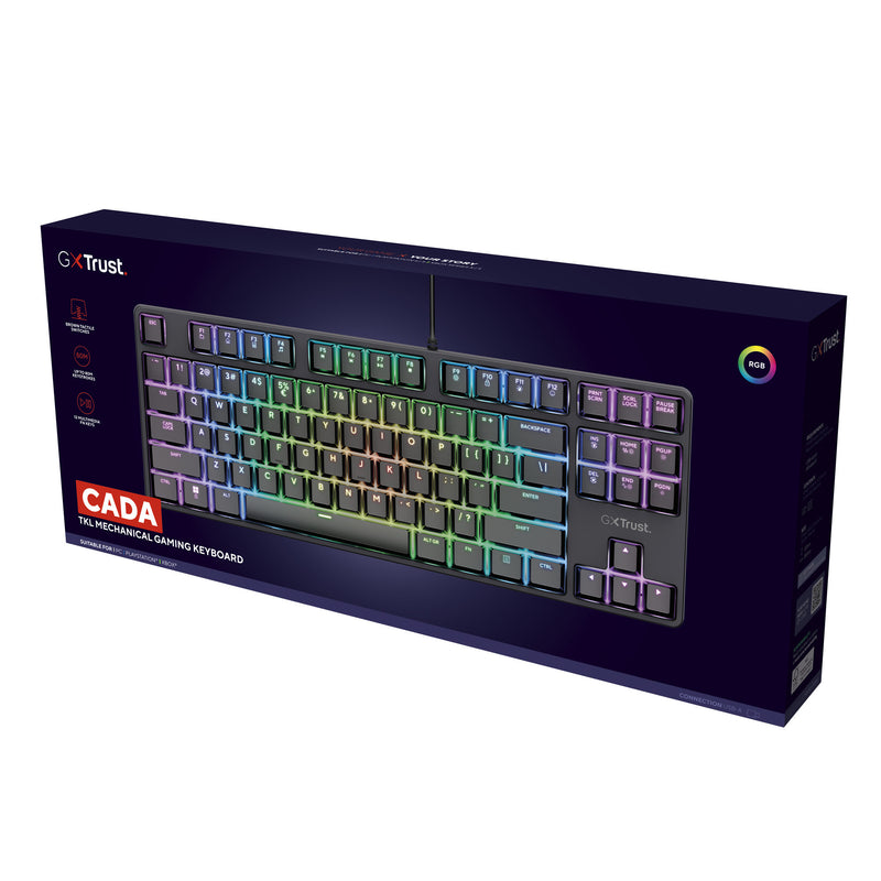 Load image into Gallery viewer, Trust gxt 864 cada compact mechanisch tkl-gamingtoetsenbord (zwart, us lay-out (qwerty), huano brown, rgb)

