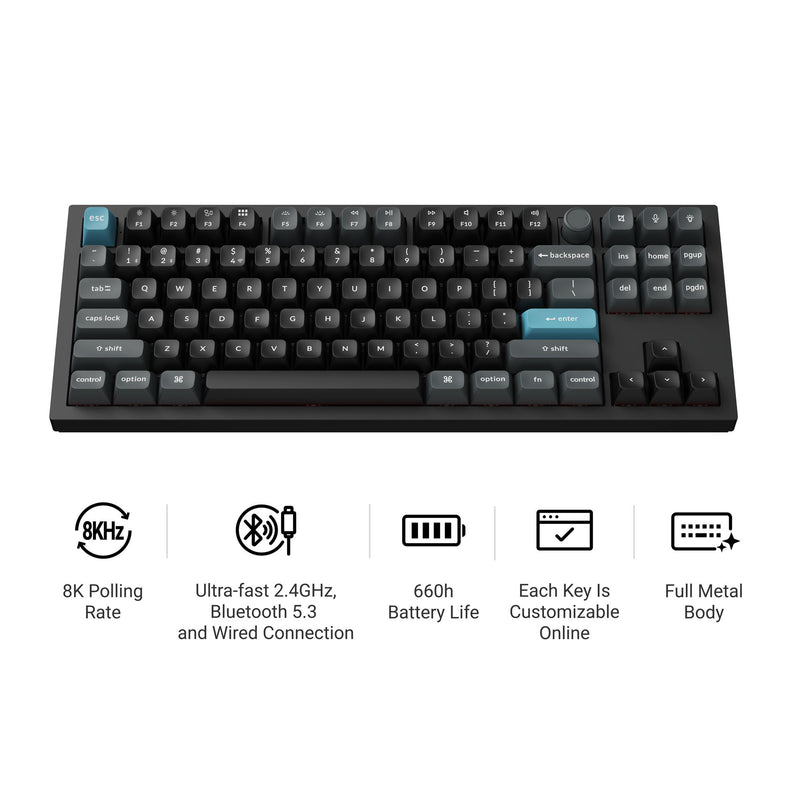 Load image into Gallery viewer, Keychron q3 ultra-m4 8k wireless custom mechanical keyboard (zwart, us lay-out (qwerty), silk pom banana, 80% (tkl), rgb, hot swap, 8k, 2.4 ghz | bluetooth 5.2 | usb-c)
