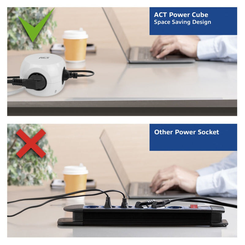 Load image into Gallery viewer, Act connectivity stekkerdoos kubus met 3 stopcontacten, 30w power delivery usb-c a poorten, kabellengte 1,5m stekkerdoos (wit, type f)
