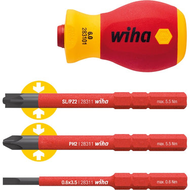 Wiha schroevendraaier met bithouderset electric slimvario (rood geel, stubby 4-delig met slimbits)