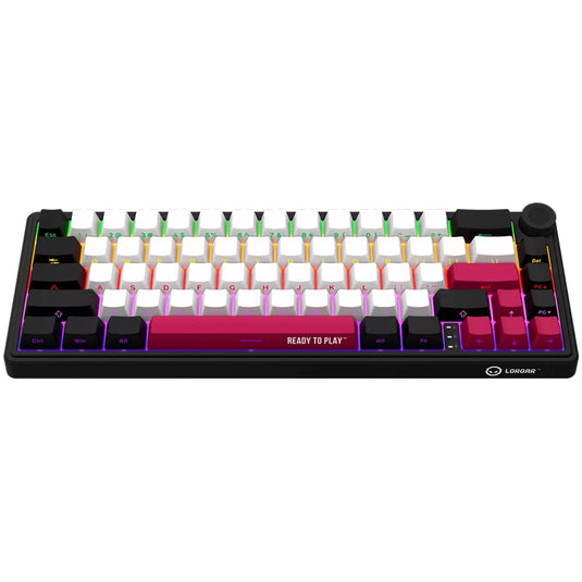 Lorgar kbp70mw rgb mechanisch gaming toetsenbord (zwart, us lay-out (qwerty), logar toxic purple, 65%, rgb, hot-swappable, pbt double-shot, bluetooth | 2.4ghz | usb)