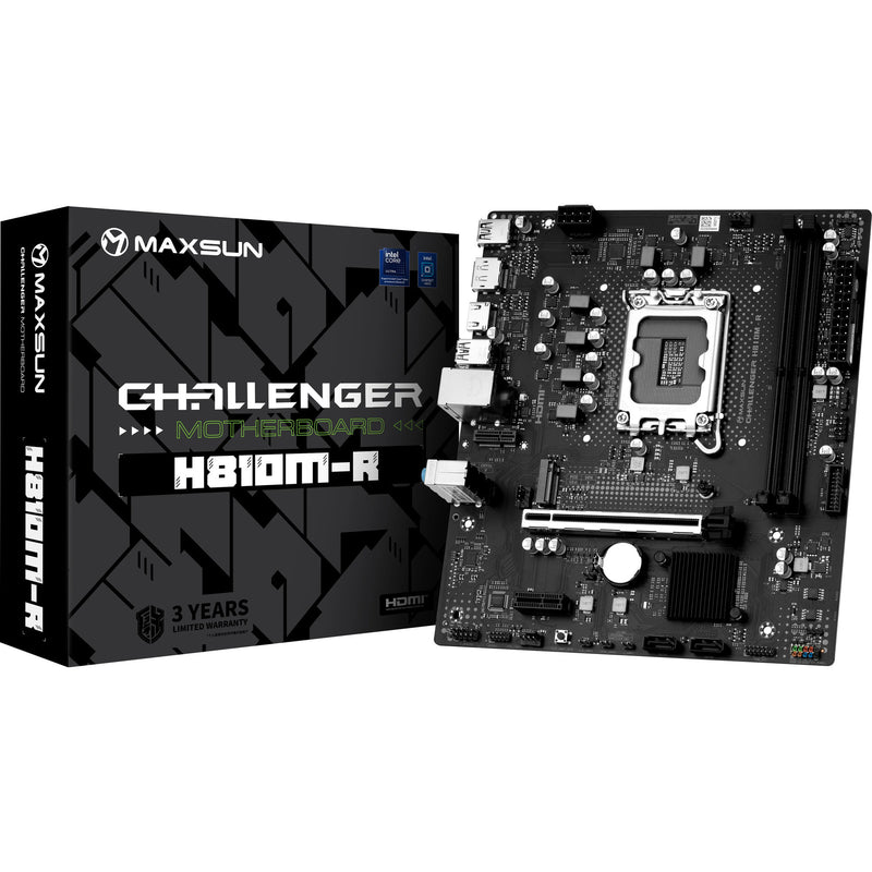 Afbeelding laden in galerijviewer, Maxsun ms-challenger h810m-r socket 1851 moederbord (zwart, gb-lan, sound, µatx)
