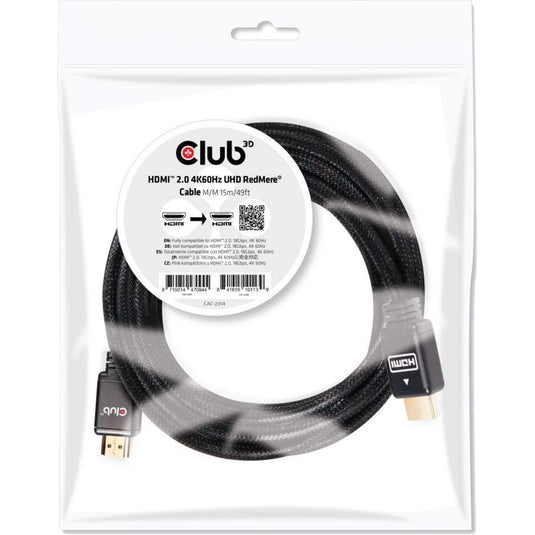 Club 3d hdmi 2.0 redmere kabel (zwart, 15 meter, 4k 60hz)