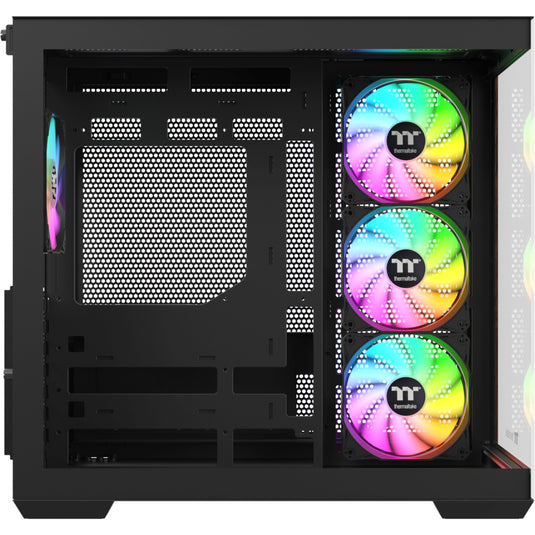 Thermaltake view 380 ws argb midi tower behuizing (zwart houtkleur | 2x usb-a | 1x usb-c | rgb | tempered glass)