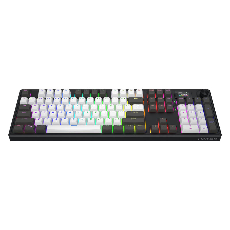 Load image into Gallery viewer, Hator skyfall pro wireless rgb mechanisch gaming toetsenbord (zwart, us lay-out (qwerty), hator aurum vanilla silent, 100%, rgb, double-shot pbt, hot-swap, 2.4ghz bluetooth usb-c)
