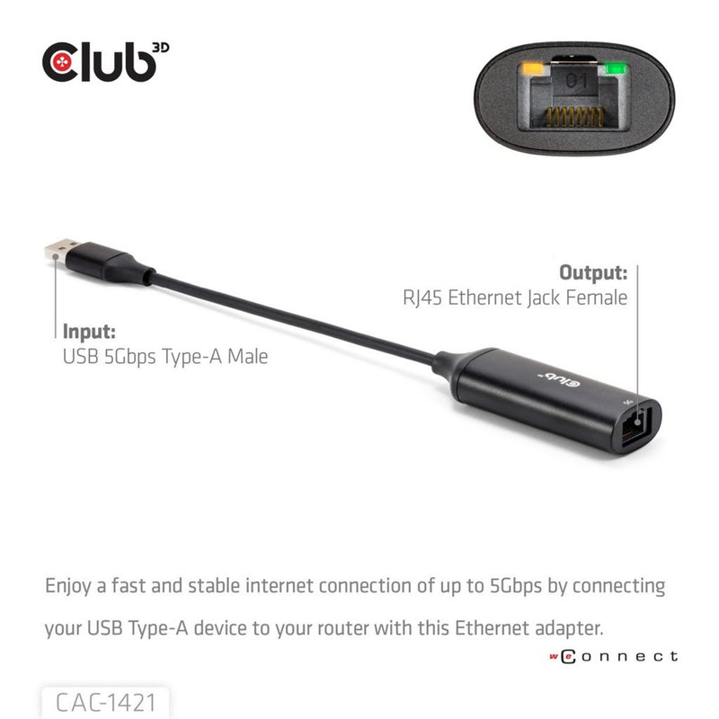 Afbeelding laden in galerijviewer, Club 3d usb-a naar rj45 ethernet 5gbps adapter (zwart)

