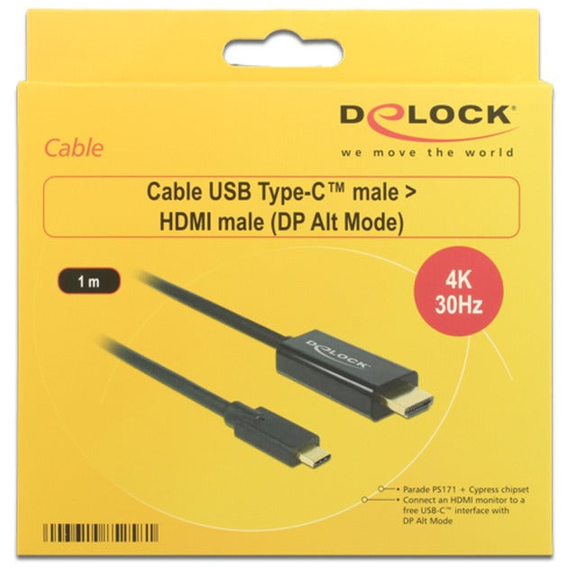 Load image into Gallery viewer, Delock usb-c (male) > hdmi (male) (dp alt mode) kabel (zwart, 1 meter, 4k 30 hz)
