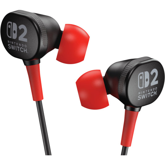 Powera bedrade oordopjes voor nintendo switch 2 in-ear (zwart rood, nintendo switch 2, nintendo switch, nintendo switch - oled model, nintendo switch lite)