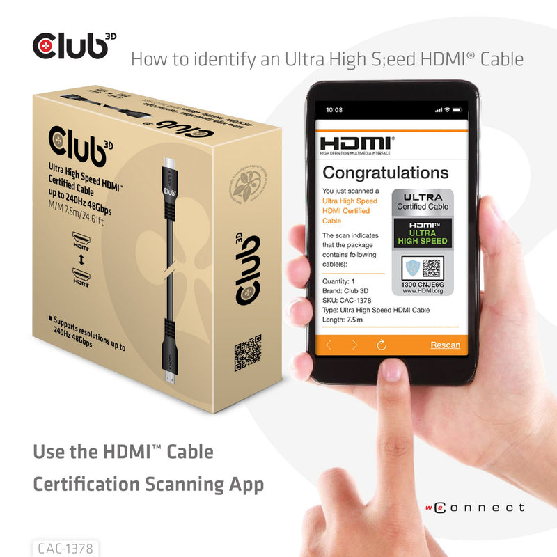 Load image into Gallery viewer, Club 3d ultra high speed hdmi certified kabel (zwart, 7,5 meter, 4k120 hz, 8k60 hz)
