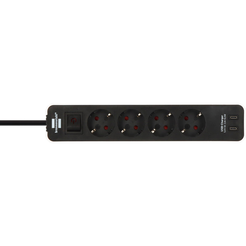 Load image into Gallery viewer, Brennenstuhl ecolor 4-voudige stekkerdoos met 2 usb-laadaansluitingen stekkerdoos (wit zwart, 2x usb-c)
