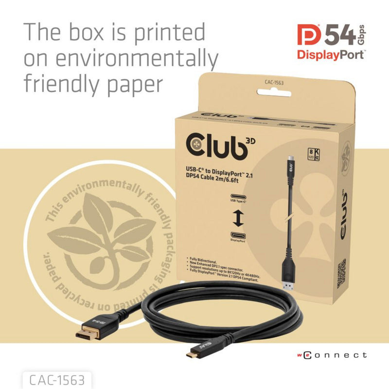 Afbeelding laden in galerijviewer, Club 3d usb-c naar displayport 2.1 dp54 bi-directioneel kabel, 8k120hz 2m (zwart)
