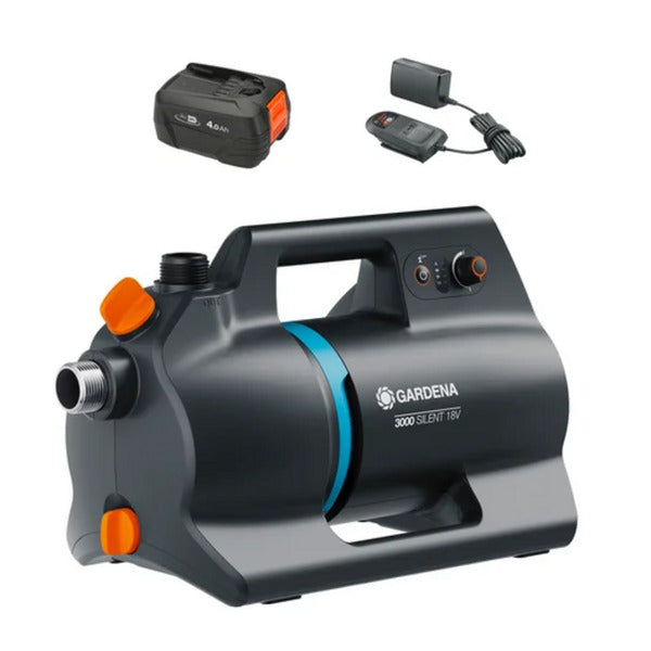 Load image into Gallery viewer, Gardena accu besproeiingspomp 3000 silent 18v p4a gebruiksklare set incl. accu en oplader (donkergrijs turquoise, 14610-20 | pomp | accu | lader)
