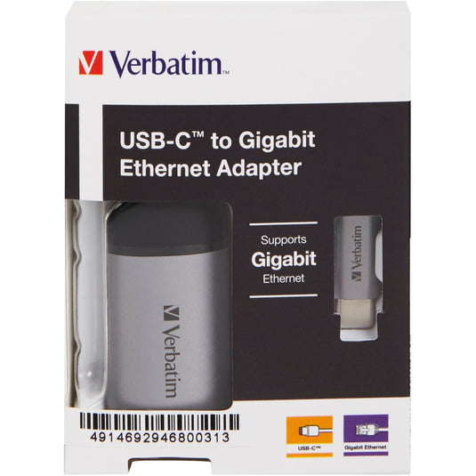 Verbatim usb 3.2 gen 1 adapter, usb-c > rj-45 (zilver zwart, 10cm, gigabit lan 10 100 1000 mbit s)