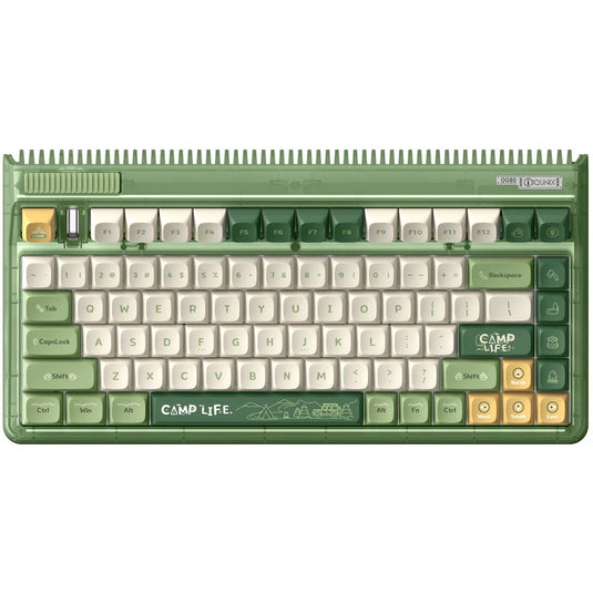 Iqunix og80 camping wireless mechanical keyboard, gaming toetsenbord (groen oranje, us lay-out, cherry mx red, rgb leds, 80% (tkl), hot-swappable, pbt, 2.4ghz | bluetooth 5.1 | usb-c)