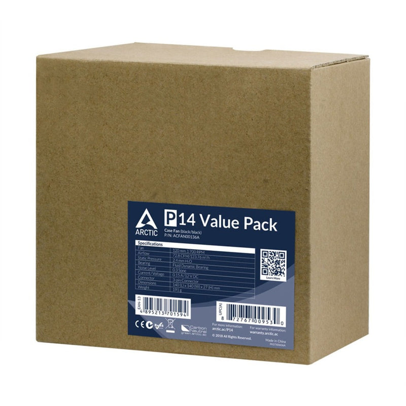 Load image into Gallery viewer, Arctic p14 value pack case fans (zwart, 5 stuks, 140 x 140 x 27 mm)
