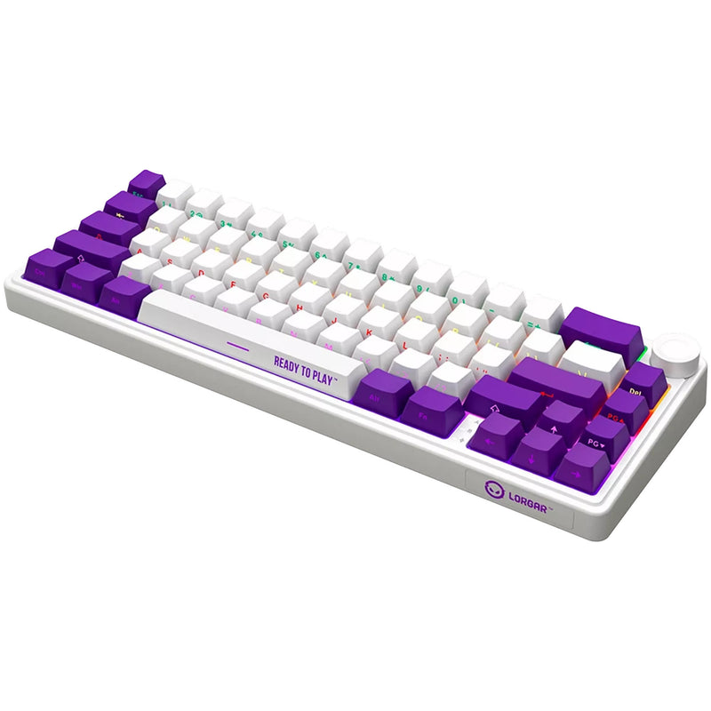 Load image into Gallery viewer, Lorgar kbp70mw rgb mechanisch gaming toetsenbord (wit, us lay-out (qwerty), logar toxic purple, 65%, rgb, hot-swappable, pbt double-shot, bluetooth | 2.4ghz | usb)
