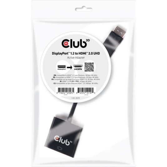 Club 3d displayport 1.2 naar hdmi 2.0 uhd actieve adapter (zwart)