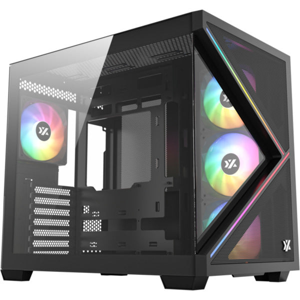 Afbeelding laden in galerijviewer, Xyz pc gear qubex midi tower behuizing (zwart | 2x usb-a | 1x usb-c | tempered glass)
