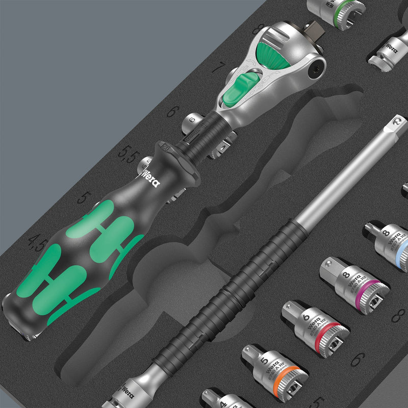 Load image into Gallery viewer, Wera schuimrubberen inzetstuk 8000 a zyklop-set 1 gereedschapsset (zwart grijs, ratel en doppenset, in schuimrubberen inzet voor werkplaatswagen)
